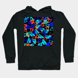 3D Blue Aqua and Orange Triangles on Black Abstract Hoodie